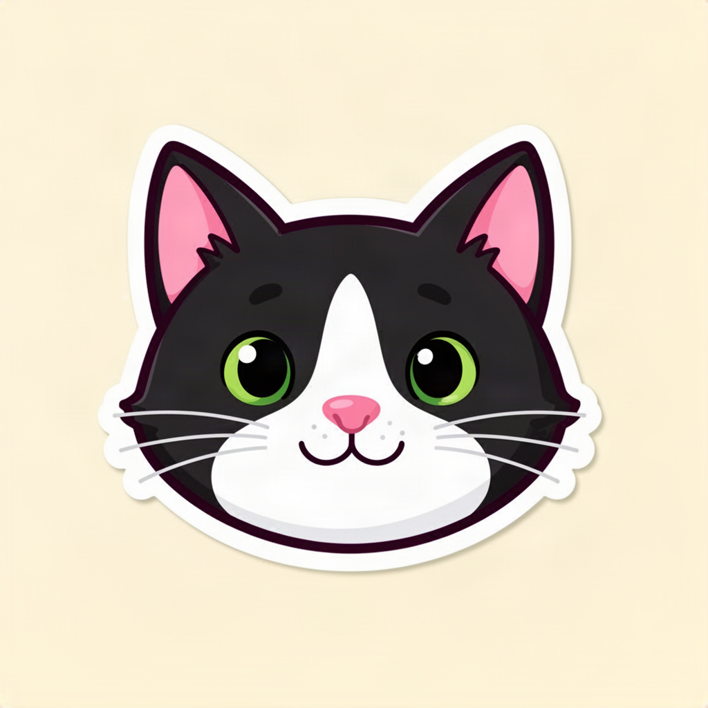 Cartoon black and white cat face